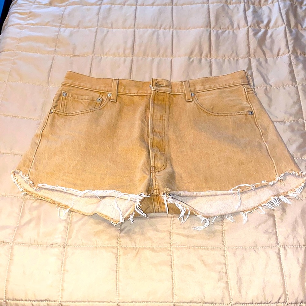 Levi’s 501 button fly cut offs 36” waist tan color